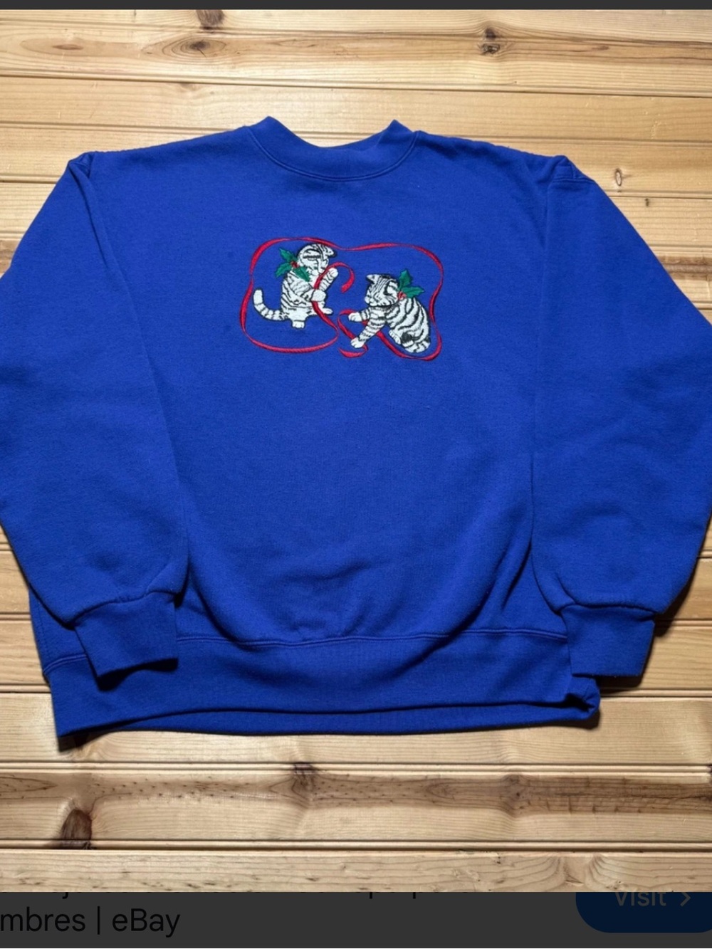Blue Embroidered Tiger Crewneck Sweater